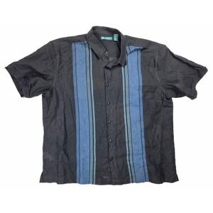 Cubavera Navy Blue Striped Linen Blend Button Short Sleeve Shirt Men's Size 2XL